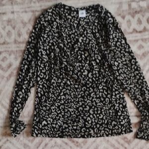 CAbi Women's Size Large Black and Cream Semi Sheer Leopard Print Top